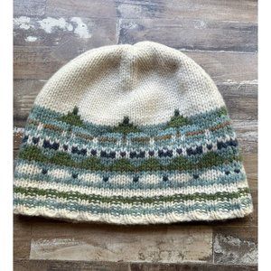 L.L. Bean Cream and Green Knit Hat
